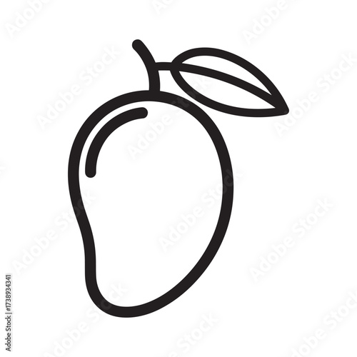Simple outline icon of a mango fruit with a leaf