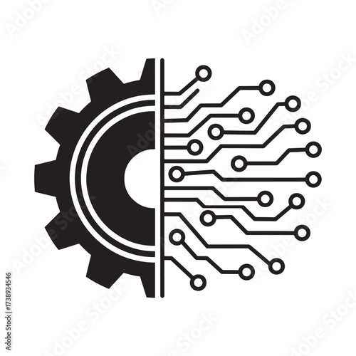 Concept of mechanical engineering merging with digital technology and circuits