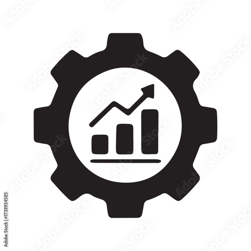 Gear with rising bar graph and arrow symbolizing business growth and progress