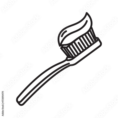 Simple line art illustration of a toothbrush with toothpaste