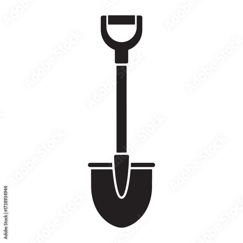 Black silhouette of a garden spade tool on a white background