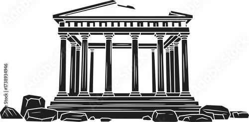 Ancient greek temple illustration with stones