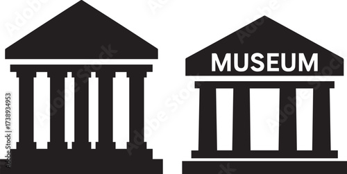 Collection of museum exhibit icons and elements for design projects isolated on white background