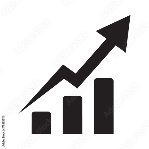 Black silhouette of a bar chart with an upward trending arrow