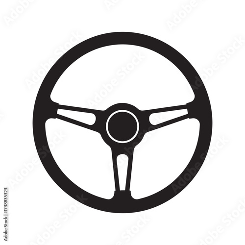 Classic three spoke steering wheel silhouette isolated on white background