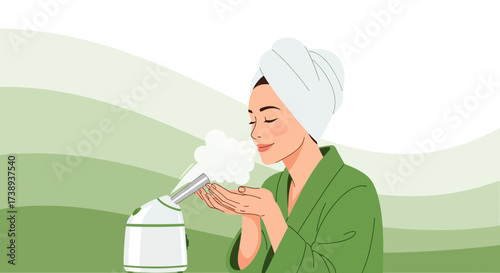 Woman Enjoying Facial Treatment with Steam, Soothing and Refreshing Experience