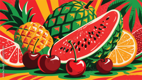 The deliciousness of fresh fruit with vitamins Illustrator Artwork Banner Background Design Template 