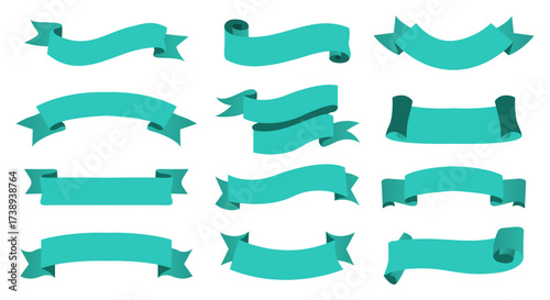 Set of green ribbon banners template design. flat ribbons isolated on black background. vector