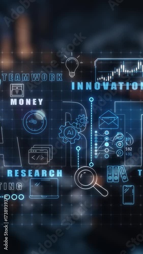 Infographics in motion over a silicon chip background