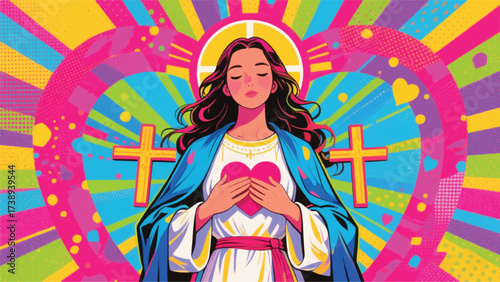 Beautiful Christian Woman Illustrator Artwork Banner Background Design Template 