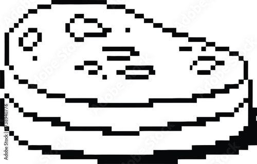 Pixel art illustration of a round cheese with holes