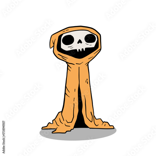 Cute skeleton cartoon in orange cloak standing Vector illustration