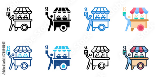 Street food vendors icon set multiple style collection 
