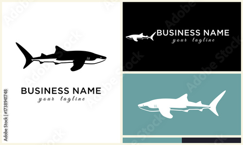 Shark logo design with sample business text.