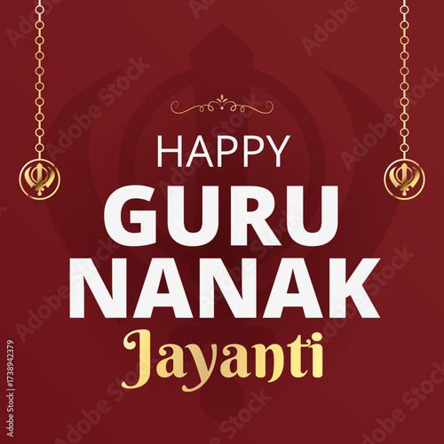 Happy Guru Nanak Jayanti poster card with Khanda Sikh religious symbol. Sikhism celebration design, greeting festival background. Punjab Gurpurab concept. Vector illustration