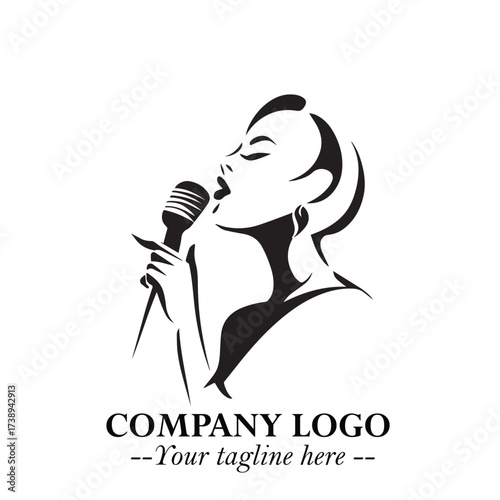 Black and White Woman Singing Logo Symbol in Minimalist Elegant Vector Design for Music and Performance
