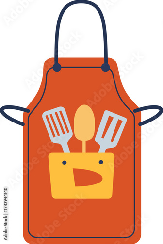 Orange Kitchen Apron Utensils Cute Face Pocket Cooking Baking Chef Home Vector Illustration