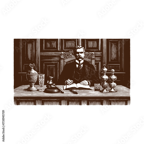 Victorian Scholar at His Ornate Desk