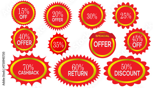 Set of circle red sticker & special offer shape design