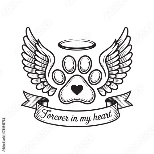 Animal Heaven Tribute Paw with Wings