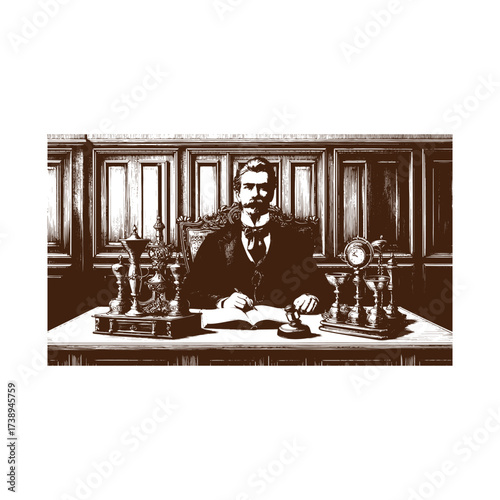 Victorian Scholar at His Ornate Desk
