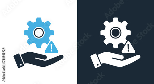 Hand gear warning icon set for technical support and service concepts - Line and glyph solid icon and logo templete