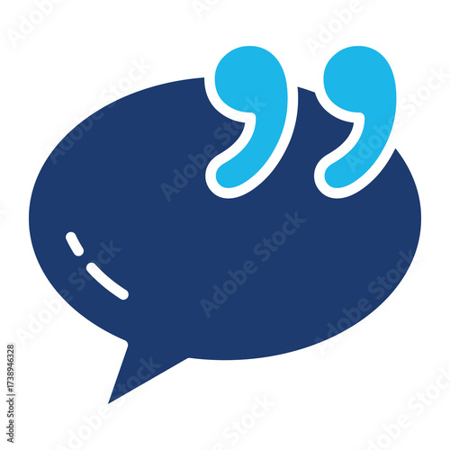Quote Icon In Blue Monochrome Flat Design, Vector Illustration