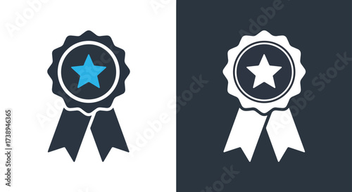 Award ribbon icon with star symbol for achievement and recognition excellence - Line and glyph solid icon and logo templete