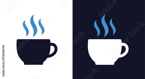 Hot coffee cup steam icon symbol beverage warm drink enjoyment morning refreshment - Line and glyph solid icon and logo templete