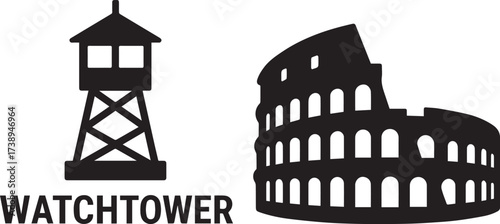 Iconic watchtower structure design isolated on white background