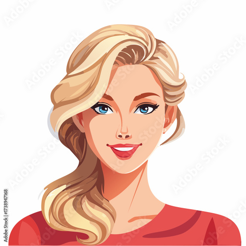 Smiling Portrait: A portrait captures the gentle, innocent beauty of a blonde-haired woman with bright blue eyes.