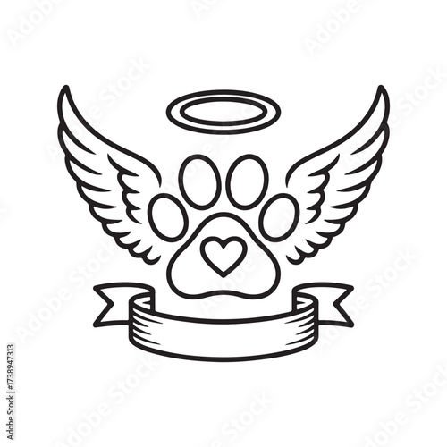 Angel Paw Print with Heart and Wings