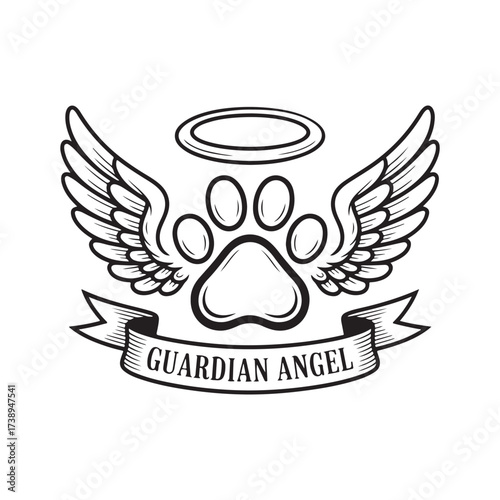 Angel Paw Print with Heart and Wings