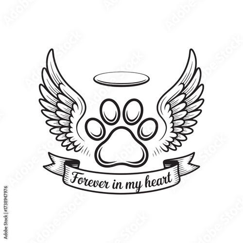 Angel Paw Print with Heart and Wings