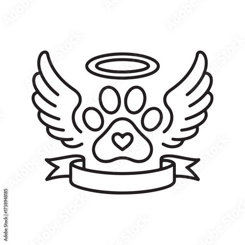 Pet Memorial Paw Print with Angel Wings and Halo