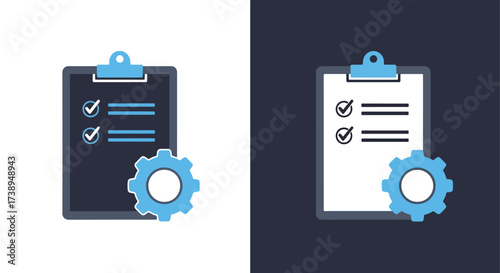 Checklist with gears icon for task management and automation concepts - Line and glyph solid icon and logo templete