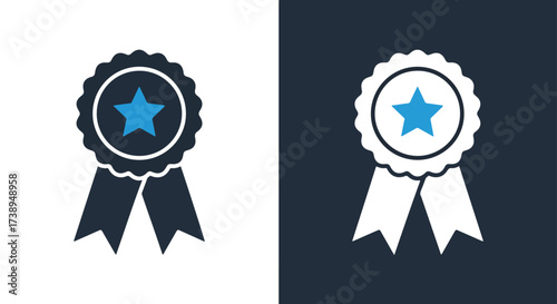 Award ribbon icon with blue star glyph for achievement and recognition - Line and glyph solid icon and logo templete