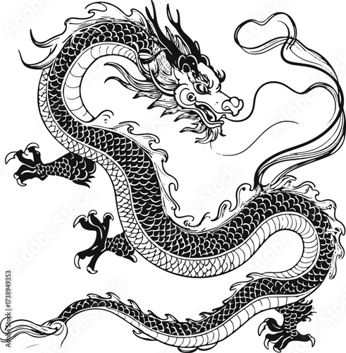 Smooth line art of traditional Chinese dragon 3