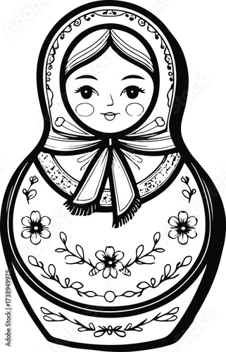 Elegant outline of Russian Matryoshka doll 3