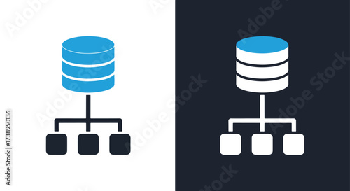 Database icon connection linked data storage system management technology symbol - Line and glyph solid icon and logo templete