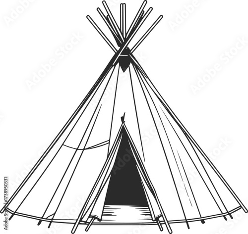 Minimalist line drawing of Native American tipi tent 3