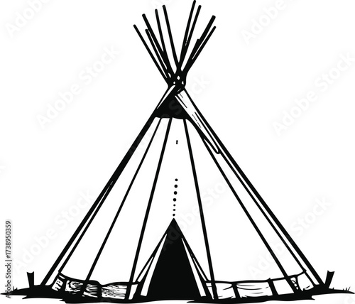 Minimalist line drawing of Native American tipi tent 2