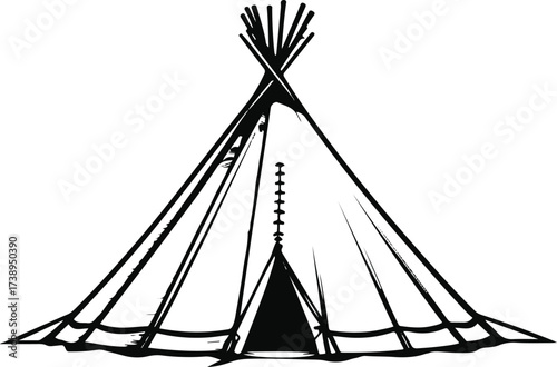 Minimalist line drawing of Native American tipi tent