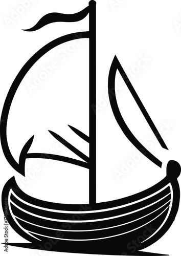 Minimalist smooth outline of Viking ship with sail 1