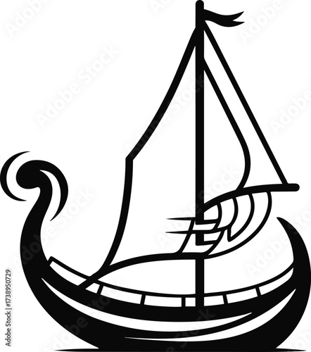 Minimalist smooth outline of Viking ship with sail 2