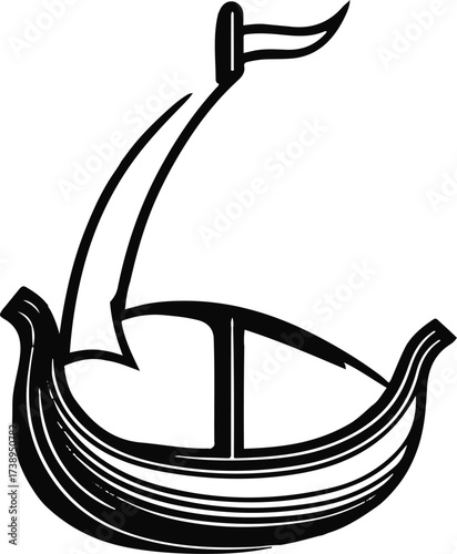 Minimalist smooth outline of Viking ship with sail 3