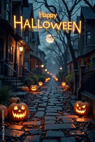 halloween night scene with pumpkins