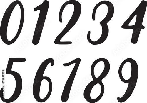 Elegant handwritten vector numbers 0-9 in calligraphy style. Perfect for logos, posters, invitations, typography, branding, and digital design projects