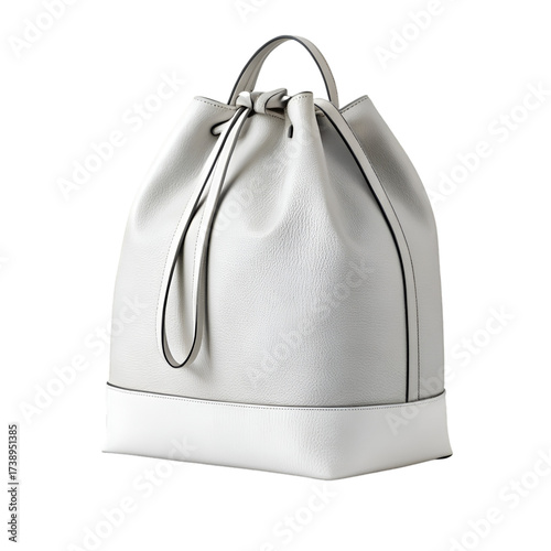 White Leather Backpack with Drawstring and Top Handle accessory fashion