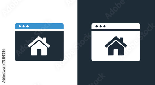 Simple house icon in browser window solid glyph for web and app design - Line and glyph solid icon and logo templete